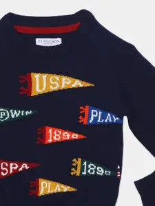 U.S. Polo Assn. U S Polo Assn Boys Navy Blue & Red Cotton Printed Sweater