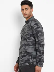 Royal Enfield Men Grey Opaque Camouflage Printed Casual Shirt
