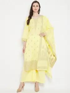 Safaa Women Lemon Yellow Woven Designed Unstitched Suit Material