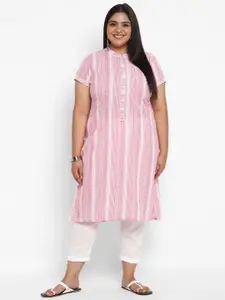 AURELIA Women Pink & White Striped Kurta