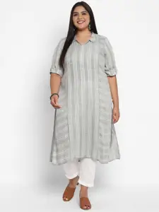 AURELIA Women Green & White Striped Kurta