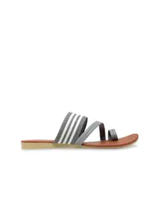 Padvesh Women Grey Striped One Toe Flats