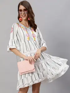 Ishin White Striped A-Line Dress