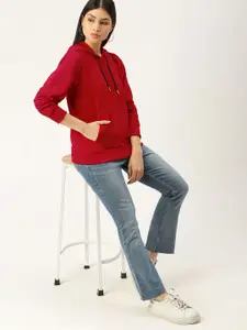 FOREVER 21 Women Red Solid Hooded Pullover Sweatshirt