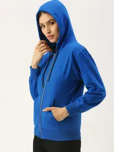 FOREVER 21 Women Blue Hooded Front-Open Sweatshirt