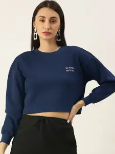 FOREVER 21 Women Navy Blue & White Embroidered Sweatshirt