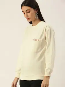 FOREVER 21 Women Cream-Coloured Solid Sweatshirt