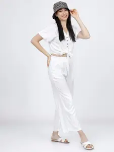Tokyo Talkies White Shirt Style Crop Top
