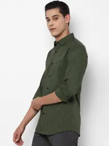 Allen Solly Men Green & Black Slim Fit Opaque Printed Pure Cotton Casual Shirt
