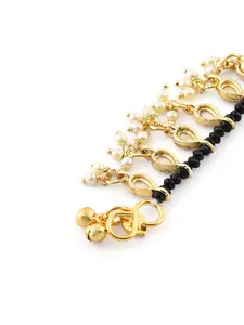 Zaveri Pearls Set Of 2 Gold-Plated White Kundan Studded & Black Beaded Anklets