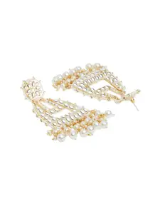 Zaveri Pearls Gold-Toned Kundan & Pearls Studded Gold-Plated Contemporary Drop Earrings