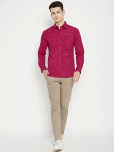 Crimsoune Club Men Maroon & White Slim Fit Opaque Printed Pure Cotton Casual Shirt