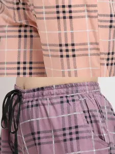 Claura Women Purple & Peach Checked Cotton Pack of 2 Lounge Pant