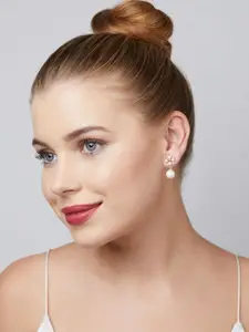 Ami Rose Gold-Plated Cubic Zirconia-Studded Contemporary Pearl Drop Earring