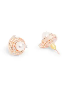 AMI Rose Gold Contemporary Pearl Studs Earrings