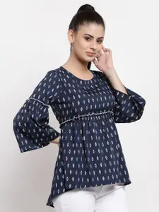 Style Quotient Navy Blue & Off White Crepe Empire Top