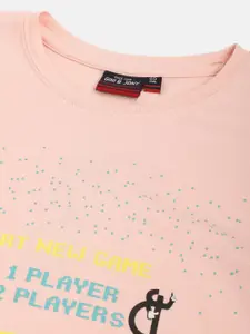 Gini and Jony Boys Peach-Coloured & Blue Typography Printed T-shirt