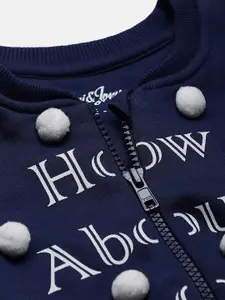 Gini and Jony Girls Navy Blue & White Typography Print Pom-Pom Detail Sweatshirt