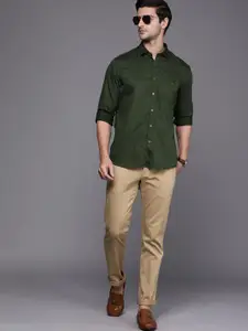 Louis Philippe Sport Men Dark Green Slim Fit Micro Ditsy Printed Cotton Casual Shirt