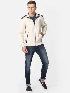 t-base Men Beige Front-Open Sweatshirt