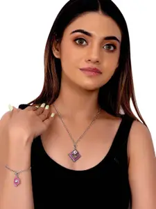 Voylla Womens Silver & Pink Shade Enameled Charms Pendant with Bracelet