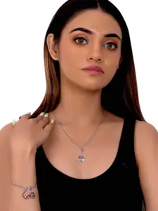 Voylla Womens Silver-Plated Stylish Oxidized Enameled Charms Pendant with Bracelet