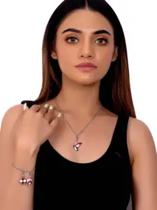 Voylla Womens Silver-Plated Beautiful Enameled Charms Pendant with Chain & Bracelet