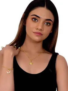 Voylla Women Gold-Plated Charms Pendant With Chain and Bracelets Set