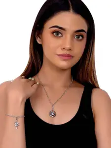 Voylla Women Silver-Plated Oxidized Charms Pendant with Chain & Bracelet