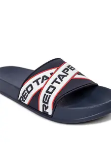 Red Tape Men Navy Blue & White Printed Rubber Sliders
