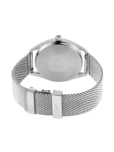 Emporio Armani Men Blue Dial & Silver Toned Stainless Steel Textured Straps Analogue Watch