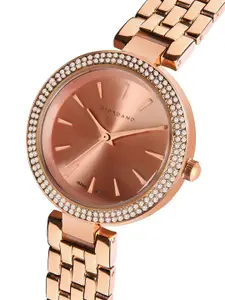 GIORDANO Women Rose Gold-Toned Embellished Dial Bracelet Style Straps Watch