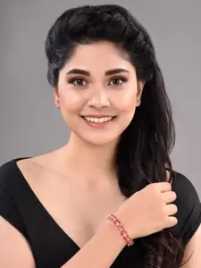 Saraf RS Jewellery Women Red & White Brass American Diamond Handcrafted Rose Gold-Plated Wraparound Bracelet