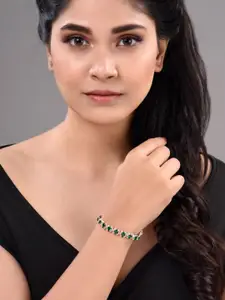 Saraf RS Jewellery Women Rose Gold & Green Brass AD Studded Wraparound Bracelet