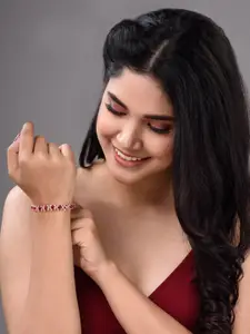 Saraf RS Jewellery Women Red & White American Diamond Handcrafted Wraparound Bracelet