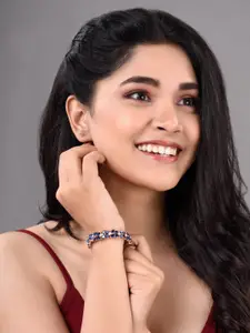 Saraf RS Jewellery Women Blue & Rose Gold-Toned American Diamond Wraparound Bracelet