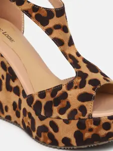 Marc Loire Beige & Brown Printed Suede Wedge Sandals