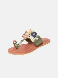 Marc Loire Women Green Embellished One Toe Flats