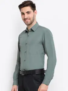 JAINISH Men Green Smart Opaque Cotton Formal Shirt