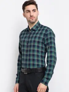 JAINISH Men Green Smart Buffalo Checks Opaque Checked Formal Shirt
