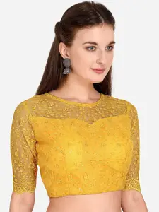 Amrutam Fab Yellow Embroidered & Sequences Net Blouse