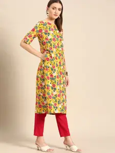 Anouk Women Yellow & Pink Ethnic Motifs Print Straight Kurta