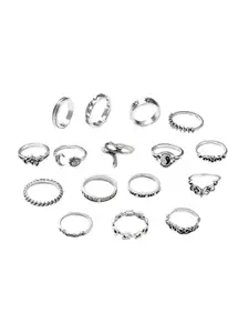 Shining Diva Fashion Set Of 16 Silver-Plated Finger Ring