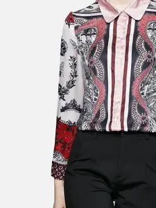 JC Collection Women Black & White Floral Printed Opaque Casual Shirt