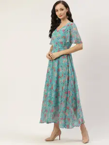 Deewa Blue Floral Georgette Maxi Dress