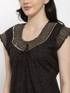 Secret Wish Pack Of 2 Turquoise Blue & Black Printed Pure Cotton Maxi Nightdress