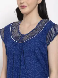 Secret Wish Pack Of 2 Blue & Green Printed Pure cotton Maxi Nightdress