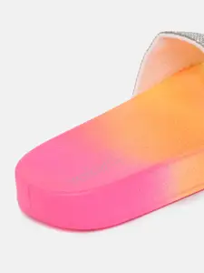 DressBerry Women Silver-Toned & Pink Embellished Sliders