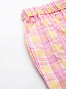 ETC Women Pink & Yellow Checked Pure Cotton Night suit