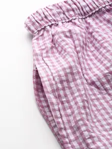 ETC Women Purple & White Pure Cotton Checked Short-Set